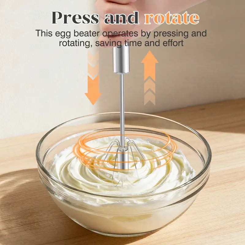 🥄✨LAST DAY 50% OFF ✨ Stainless Steel Hand-Push Rotary Whisk – Effortless Mixing in Seconds!