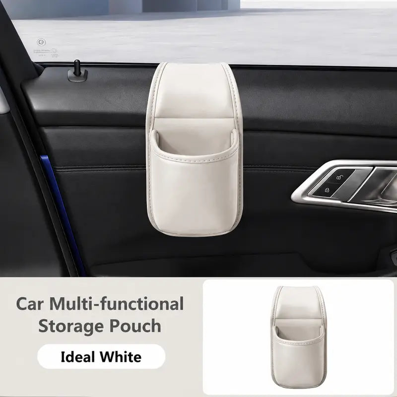 Leather car door storage pocket - double-layer compartments, scratch-proof flannel lining, residue-free adhesive