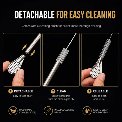 2-in-1 Stainless Steel Straw & Spoon, Reusable Drinking Straw with Stirring Spoon & Filter, Food-Grade Metal Straw for Coffee, Milk Tea, Juice & Smoothies
