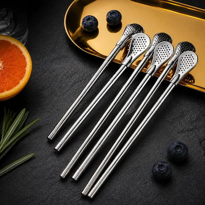 2-in-1 Stainless Steel Straw & Spoon, Reusable Drinking Straw with Stirring Spoon & Filter, Food-Grade Metal Straw for Coffee, Milk Tea, Juice & Smoothies