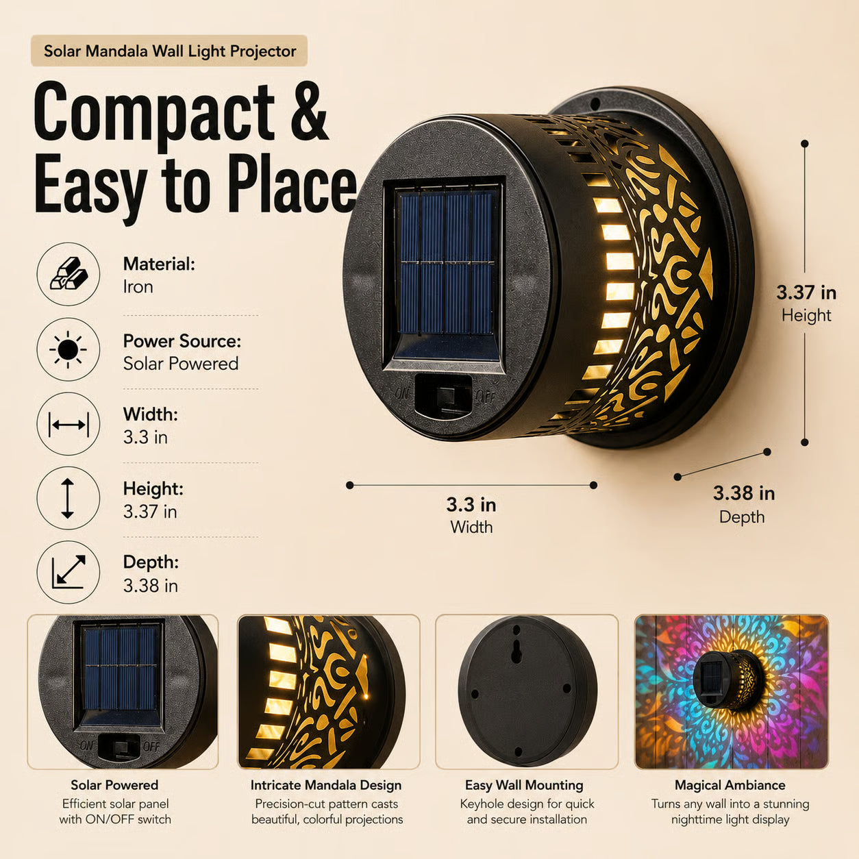 65K+ SOLD!✨Solar Mandala Wall Light | Outdoor Garden Fence Projector Lamp 🪐🌌