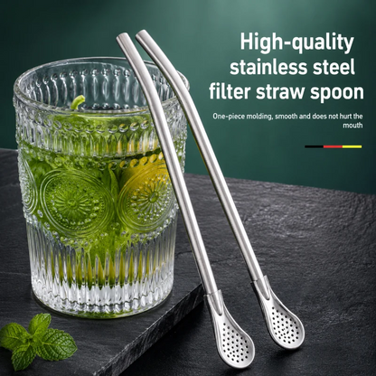 2-in-1 Stainless Steel Straw & Spoon, Reusable Drinking Straw with Stirring Spoon & Filter, Food-Grade Metal Straw for Coffee, Milk Tea, Juice & Smoothies