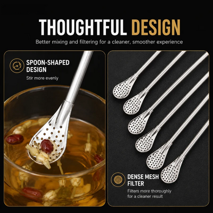 2-in-1 Stainless Steel Straw & Spoon, Reusable Drinking Straw with Stirring Spoon & Filter, Food-Grade Metal Straw for Coffee, Milk Tea, Juice & Smoothies