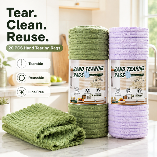 🧽 20-Pack Tear-Off Reusable Cleaning Cloths – Super Absorbent, Lint-Free & Streak-Free for Kitchen, Glass, Car & More ✨