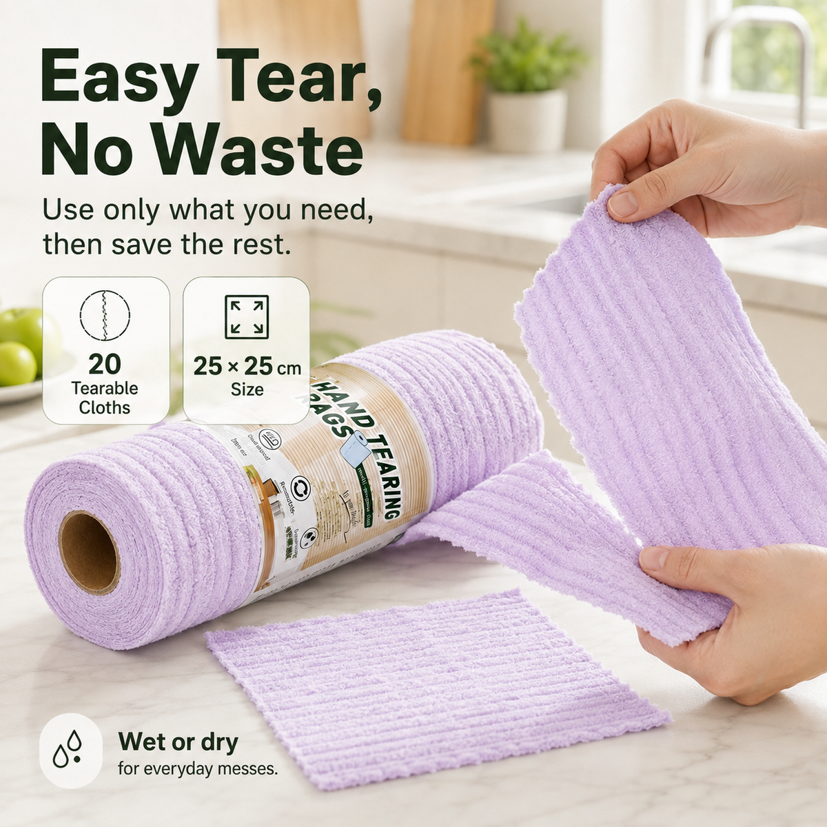 🧽 20-Pack Tear-Off Reusable Cleaning Cloths – Super Absorbent, Lint-Free & Streak-Free for Kitchen, Glass, Car & More ✨