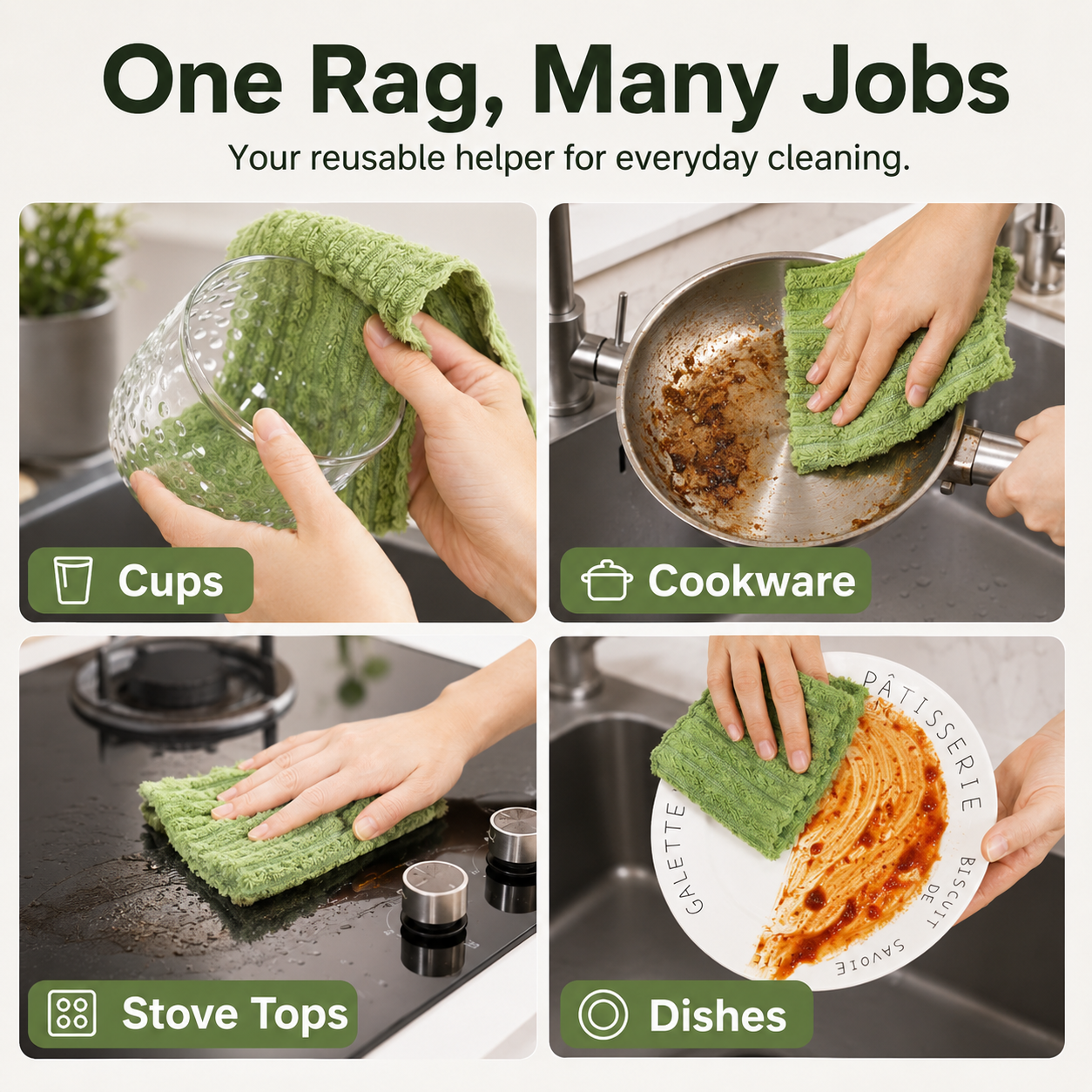 🧽 20-Pack Tear-Off Reusable Cleaning Cloths – Super Absorbent, Lint-Free & Streak-Free for Kitchen, Glass, Car & More ✨