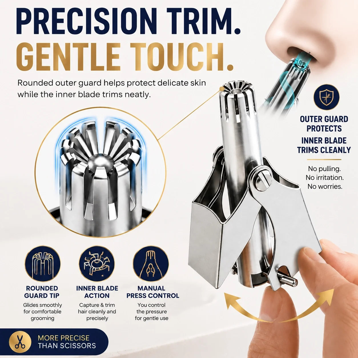 👍👃Precision Stainless Steel Nose Hair Trimmer