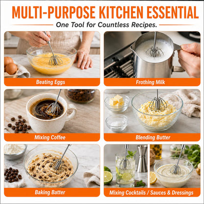 🥄✨LAST DAY 50% OFF ✨ Stainless Steel Hand-Push Rotary Whisk – Effortless Mixing in Seconds!