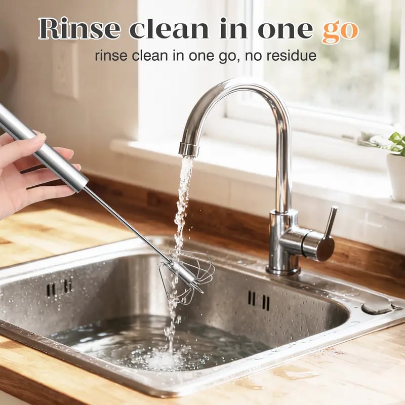 🥄✨LAST DAY 50% OFF ✨ Stainless Steel Hand-Push Rotary Whisk – Effortless Mixing in Seconds!