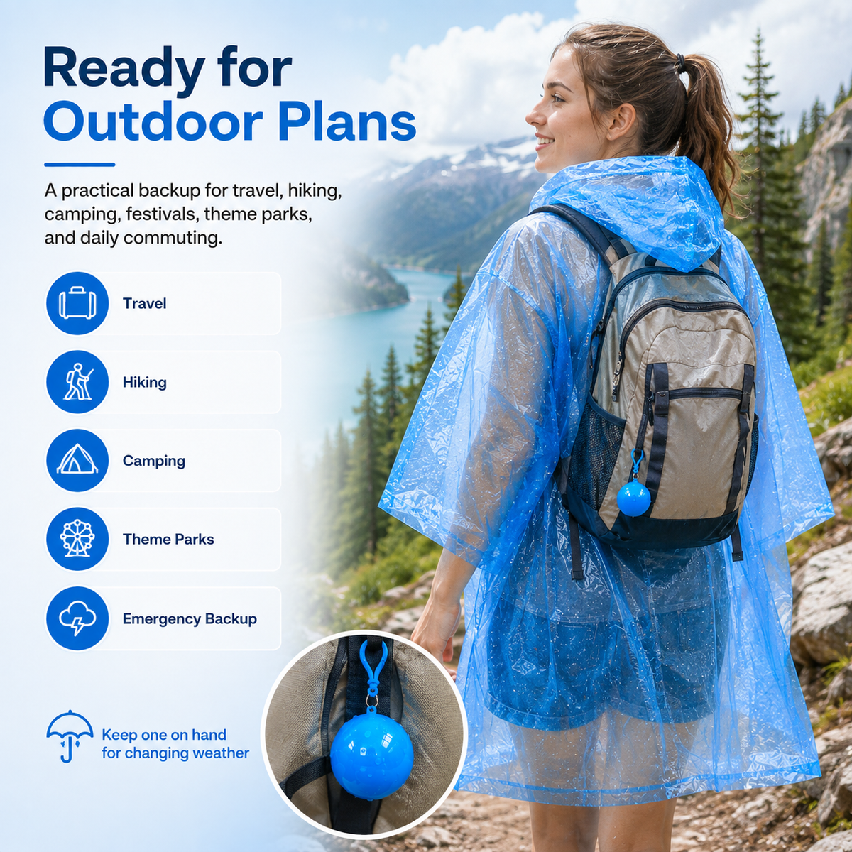 Portable Rain Poncho Ball – Waterproof Hooded Raincoat with Clip-On Case | 2, 4 & 6 Pack