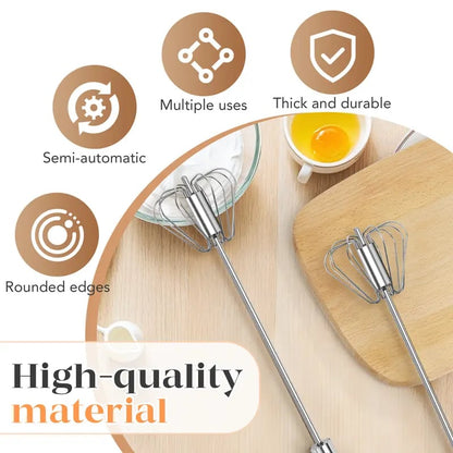 🥄✨LAST DAY 50% OFF ✨ Stainless Steel Hand-Push Rotary Whisk – Effortless Mixing in Seconds!