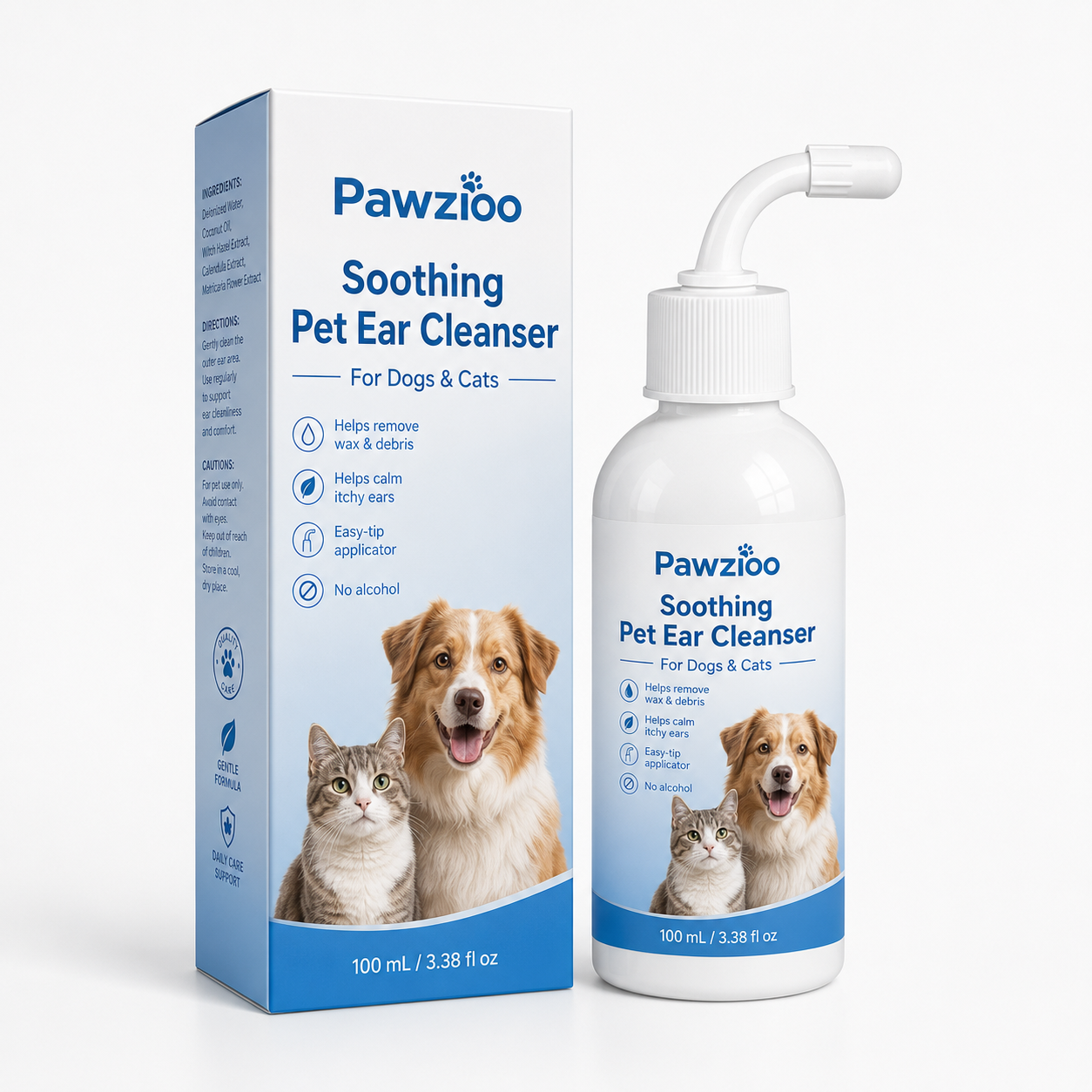 🐾 Pawzioo Soothing Pet Ear Cleanser – Gentle Wax, Odor & Itchy Ear Care for Dogs & Cats 💙